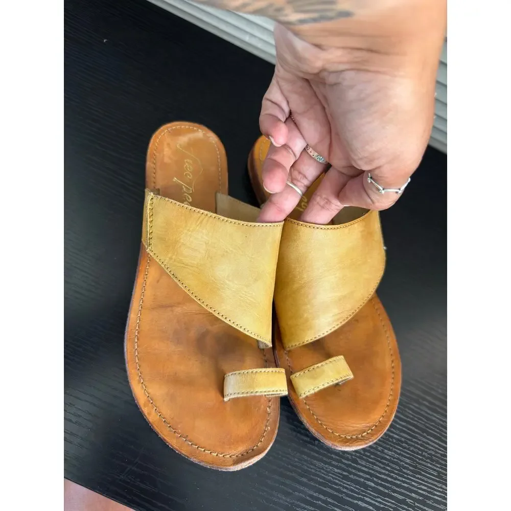 Free People Leather Toe Ring Slide Sandals Mustard Yellow EU 38 Boho